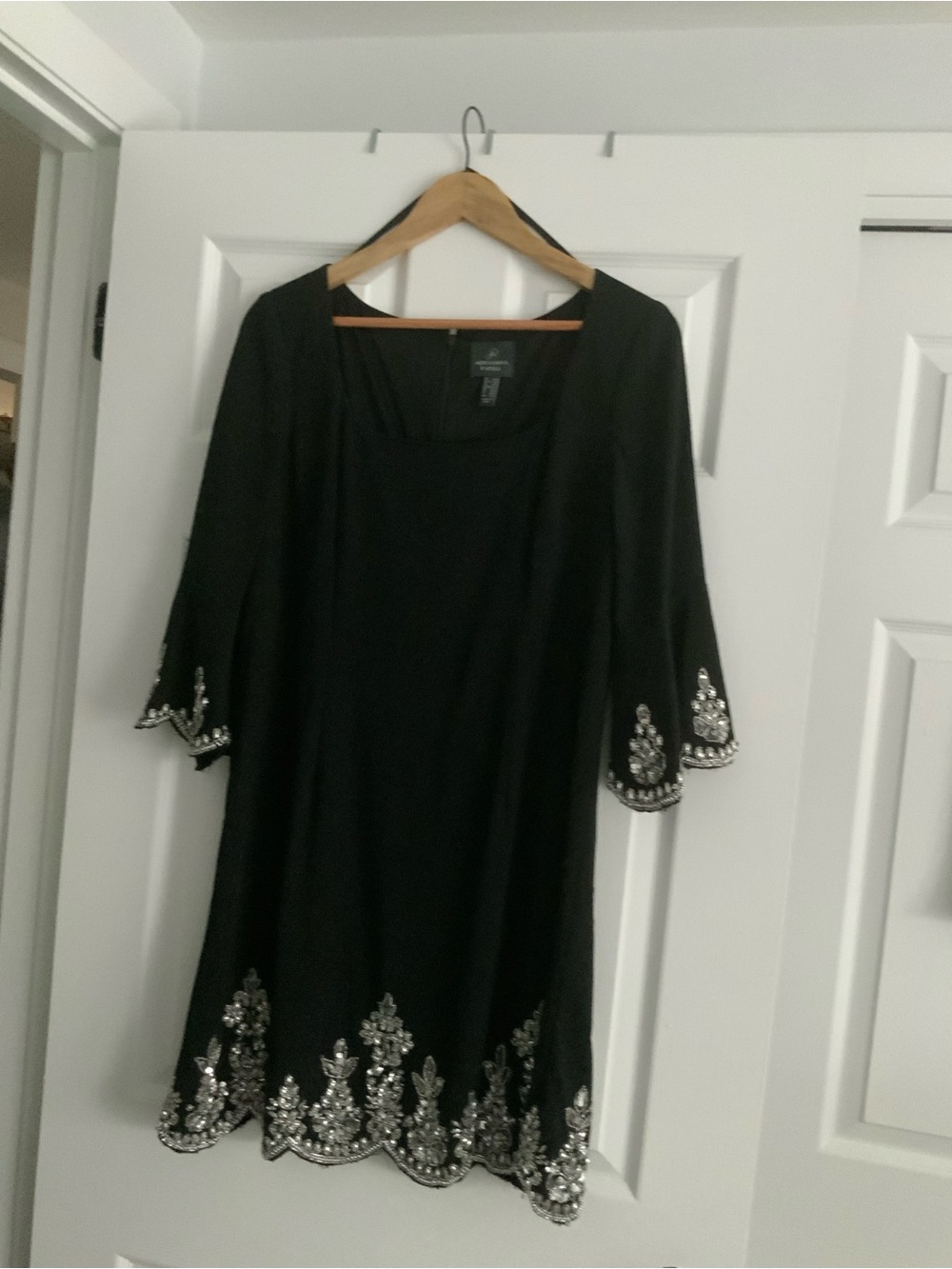 Black Embellished Tunic Dress with Silver Beadwork